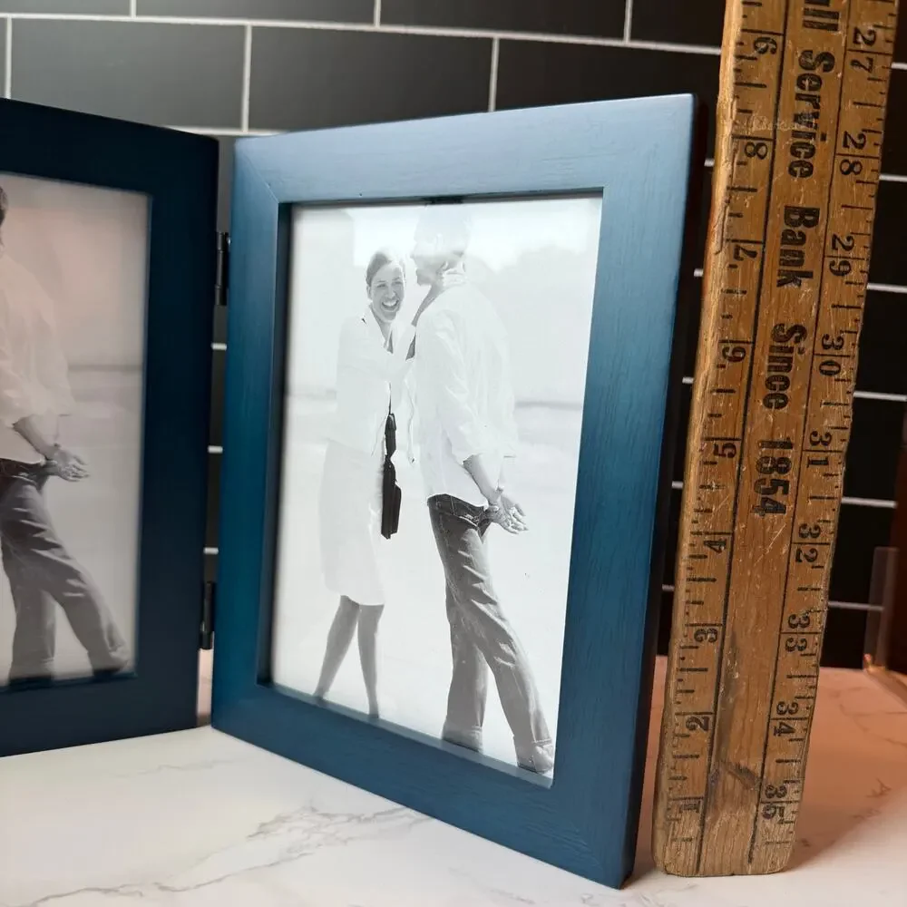 Vintage Y2K Malden Blue 5x7 Double Hinged Picture Frame NIB